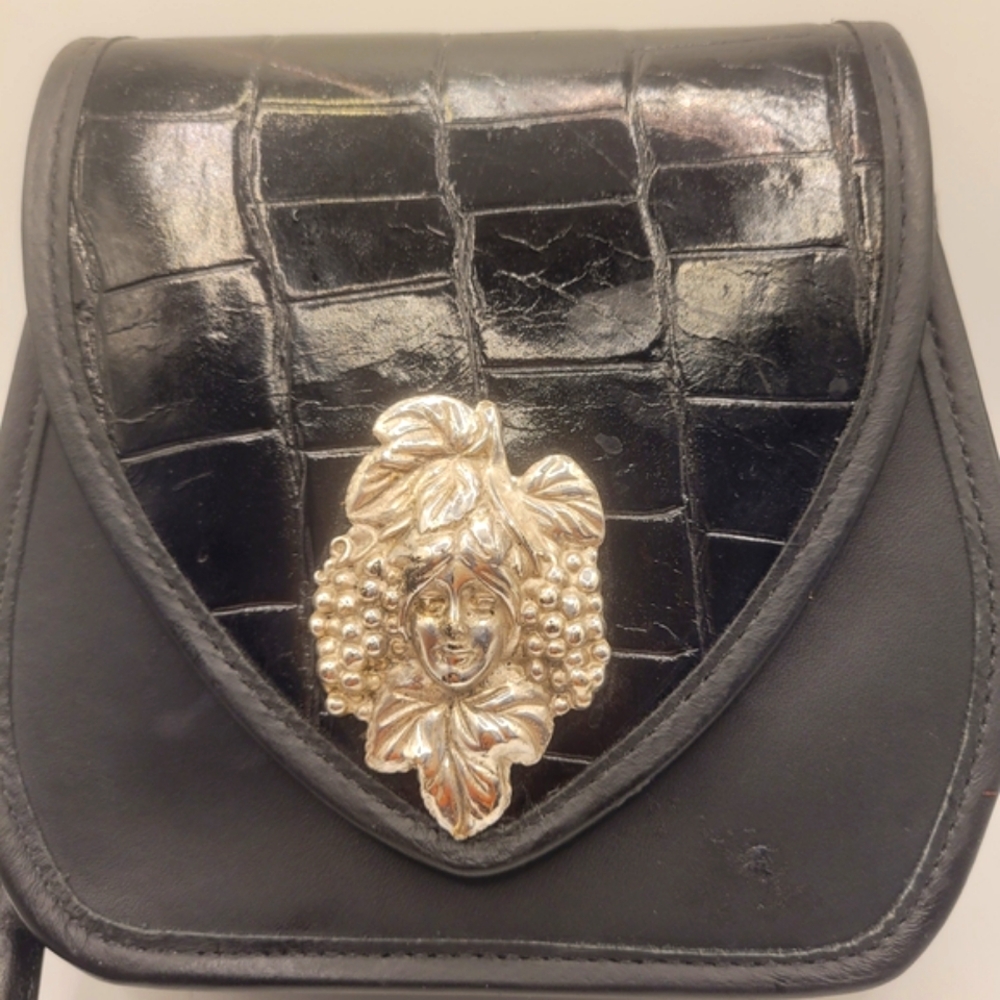 Grape LADY Black Croc-Embossed Vintage Bag